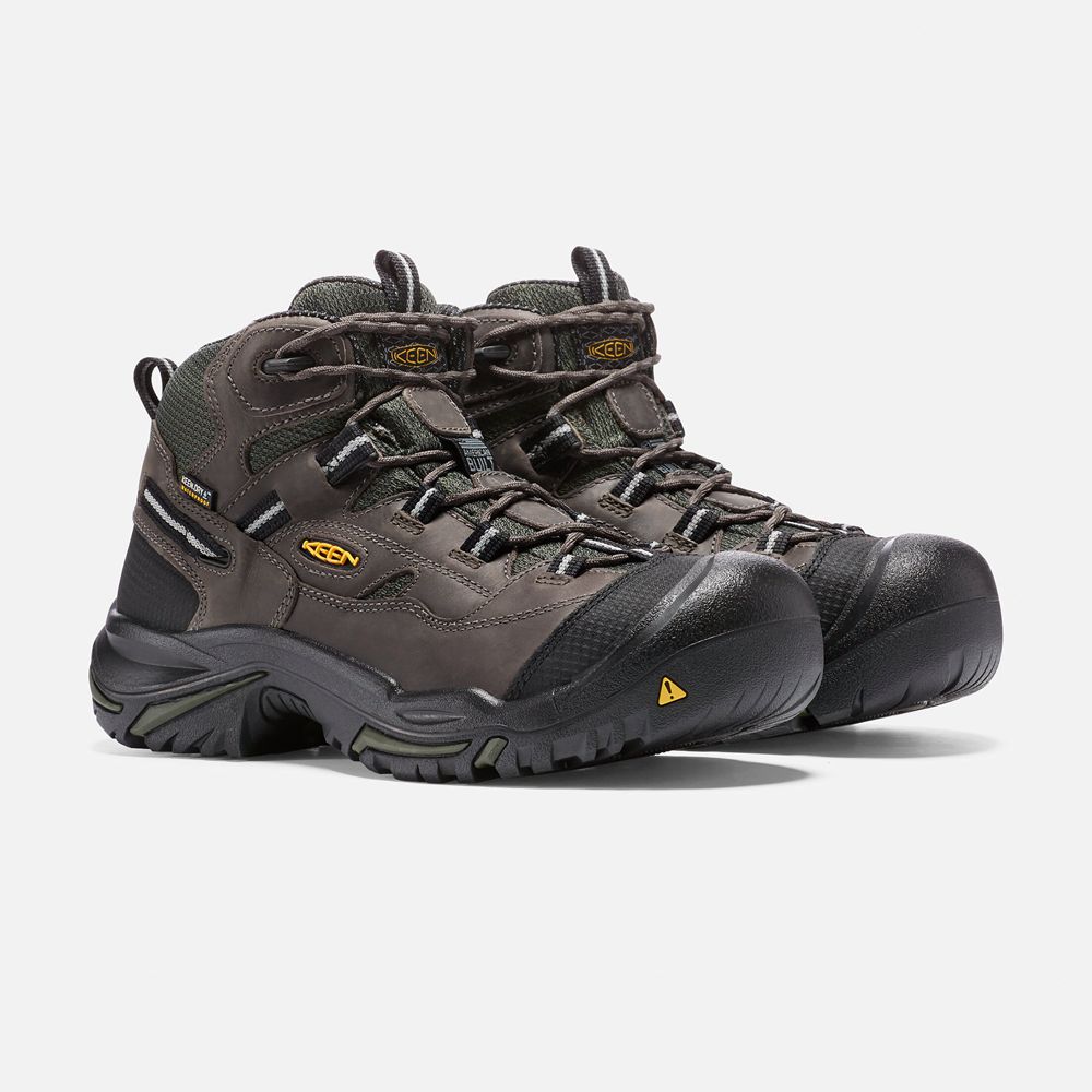 Keen Trekking Bot Erkek Siyah Kahverengi - Braddock Waterproof Mid (Steel Toe) - Türkiye CGMK81706